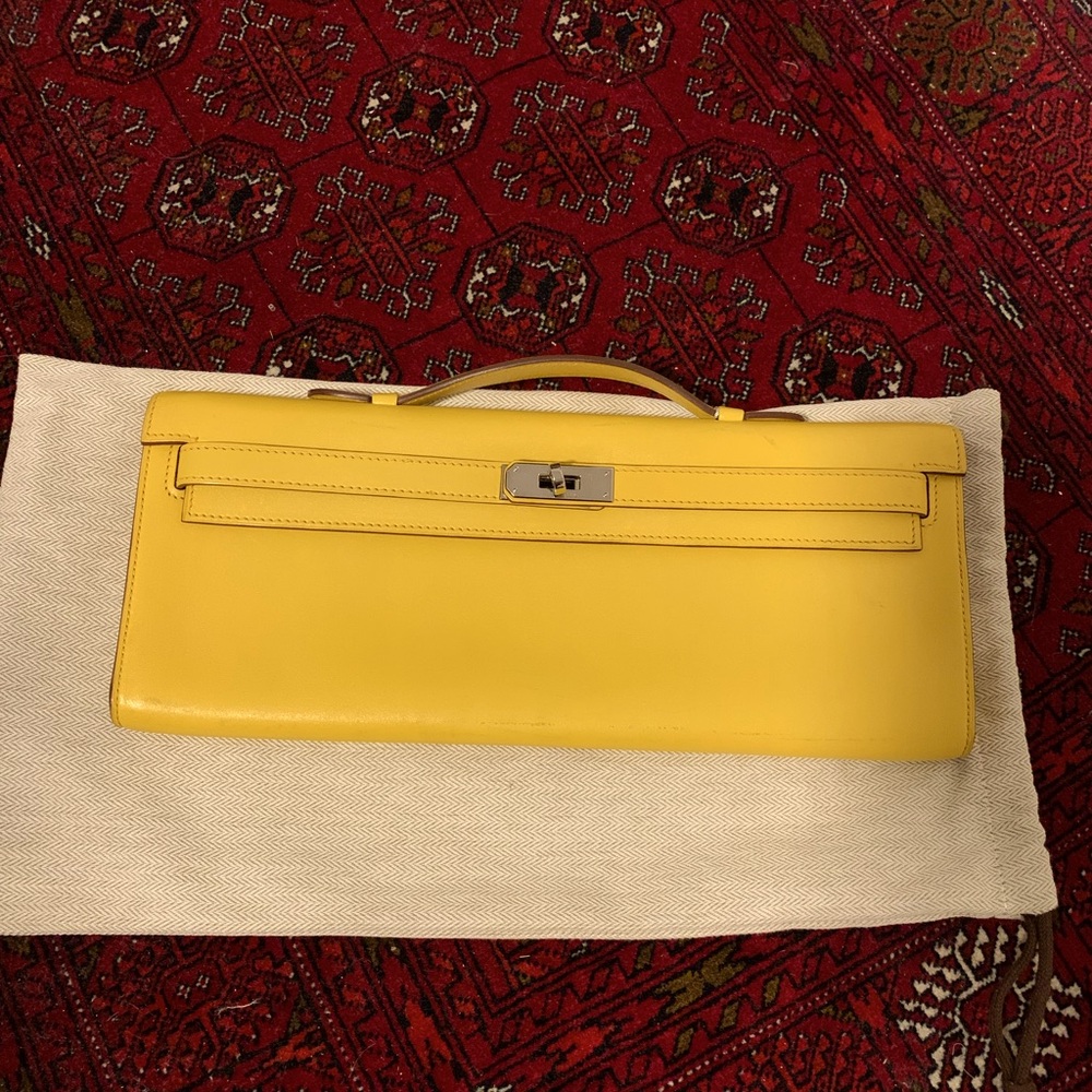 Hermes Kelly Cut Clutch Pochette Yellow PHW